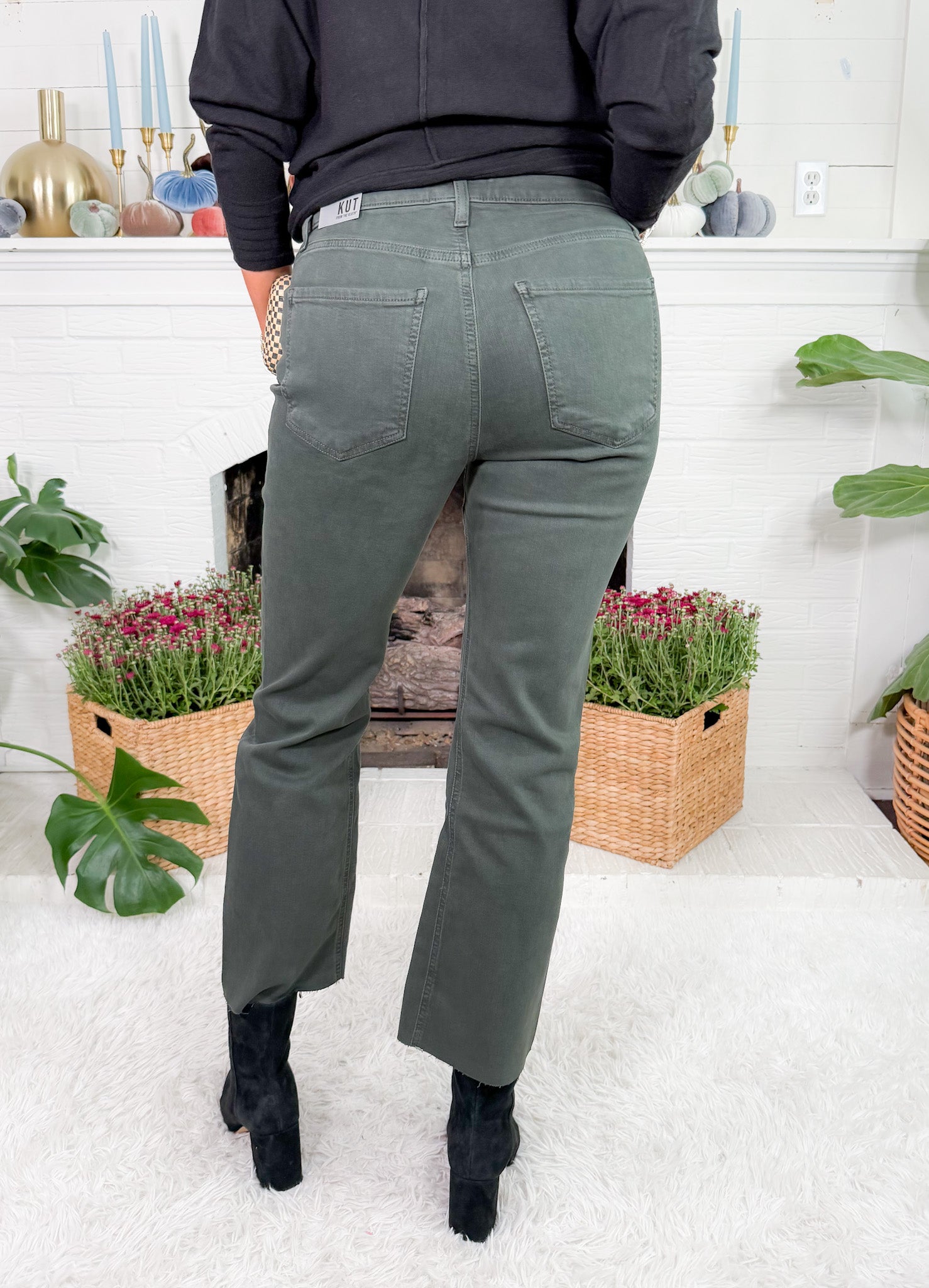 Kelsey Pewter Green Inset Ankle Flare Jean KUT