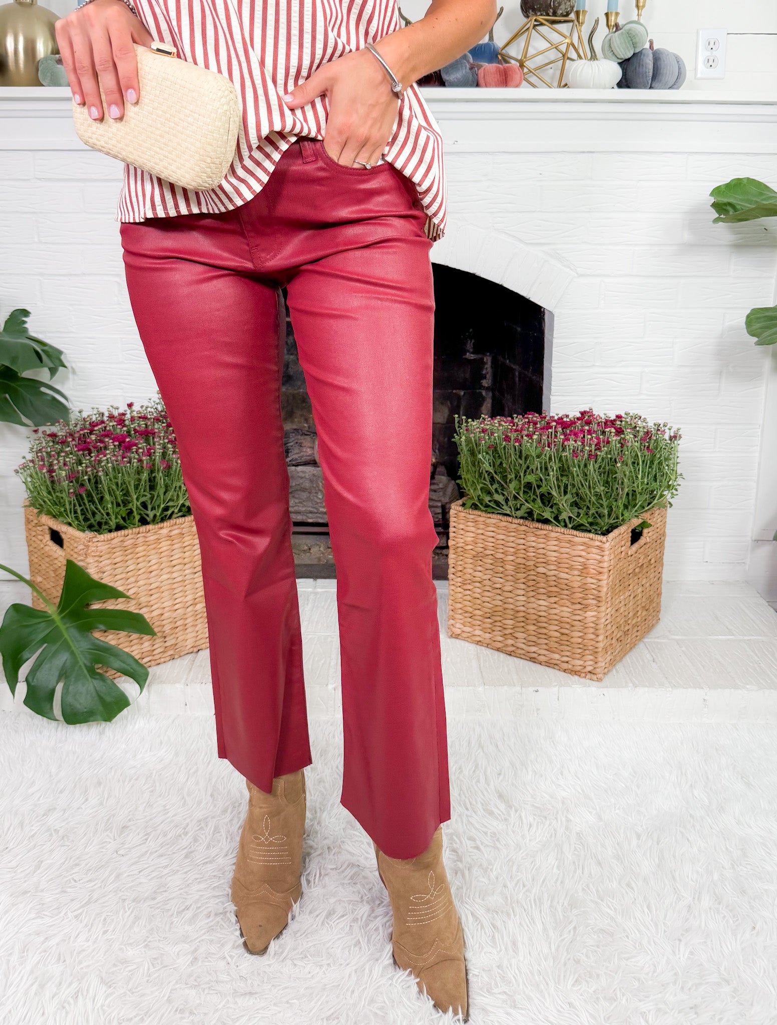 Kelsey Red Coated High Rise Ankle Flare Jean KUT