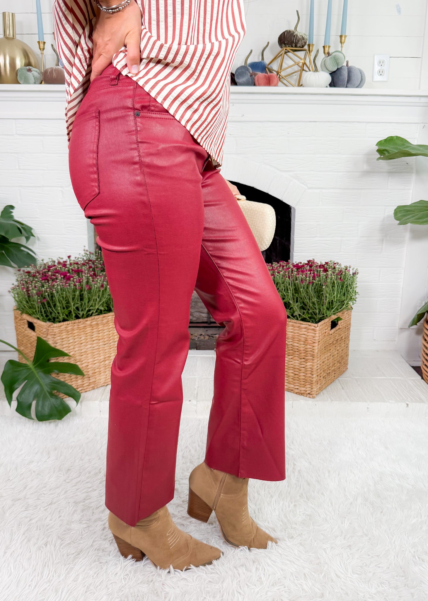 Kelsey Red Coated High Rise Ankle Flare Jean KUT