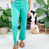 Kelsey Turquoise High Rise Fab Ab Raw Hem Jean KUT