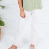 Kelsey Ecru High Rise Ankle Flare Raw Hem Jean Kut