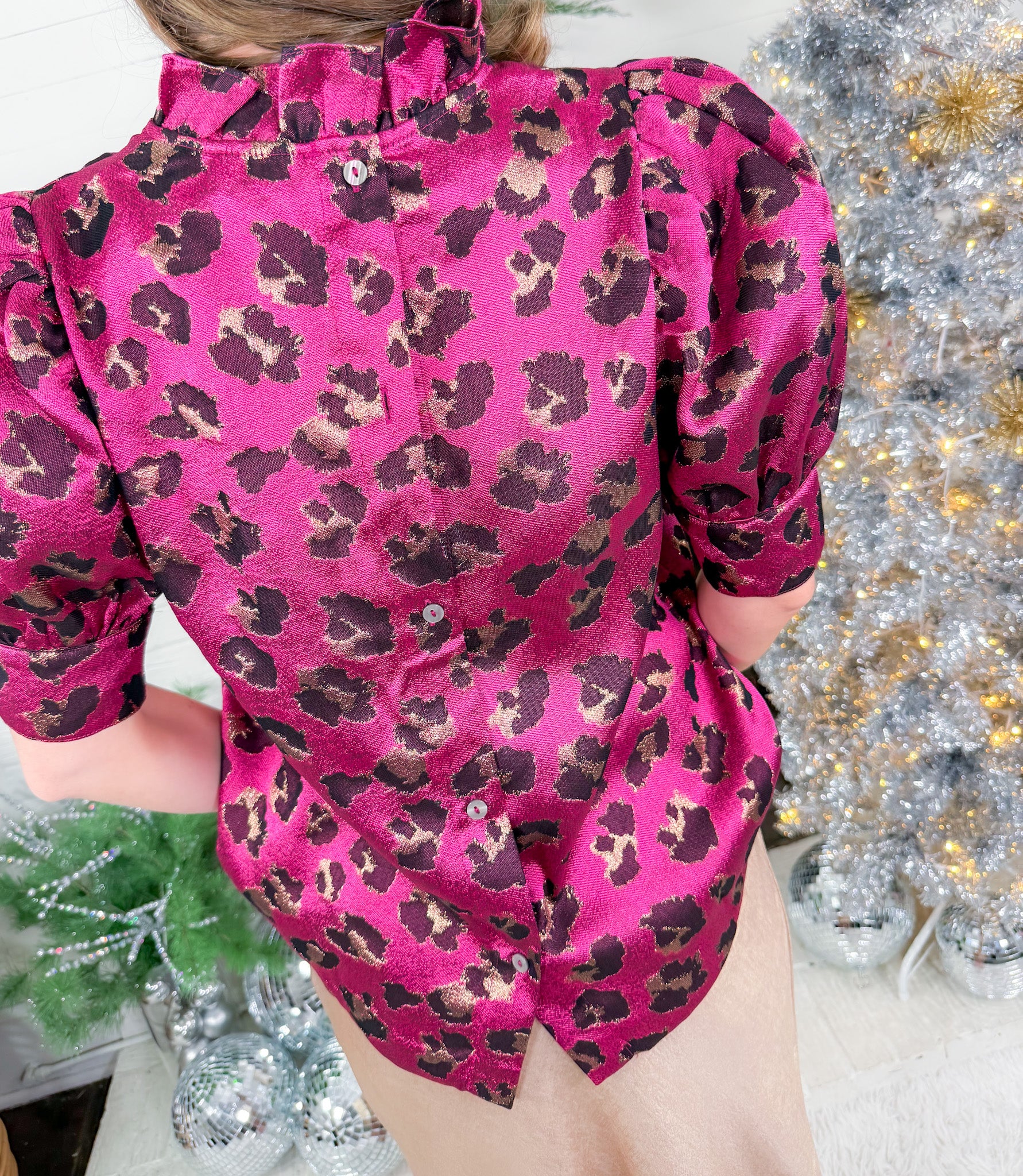 Kendall Hot Pink Leopard Shimmer Top Entro