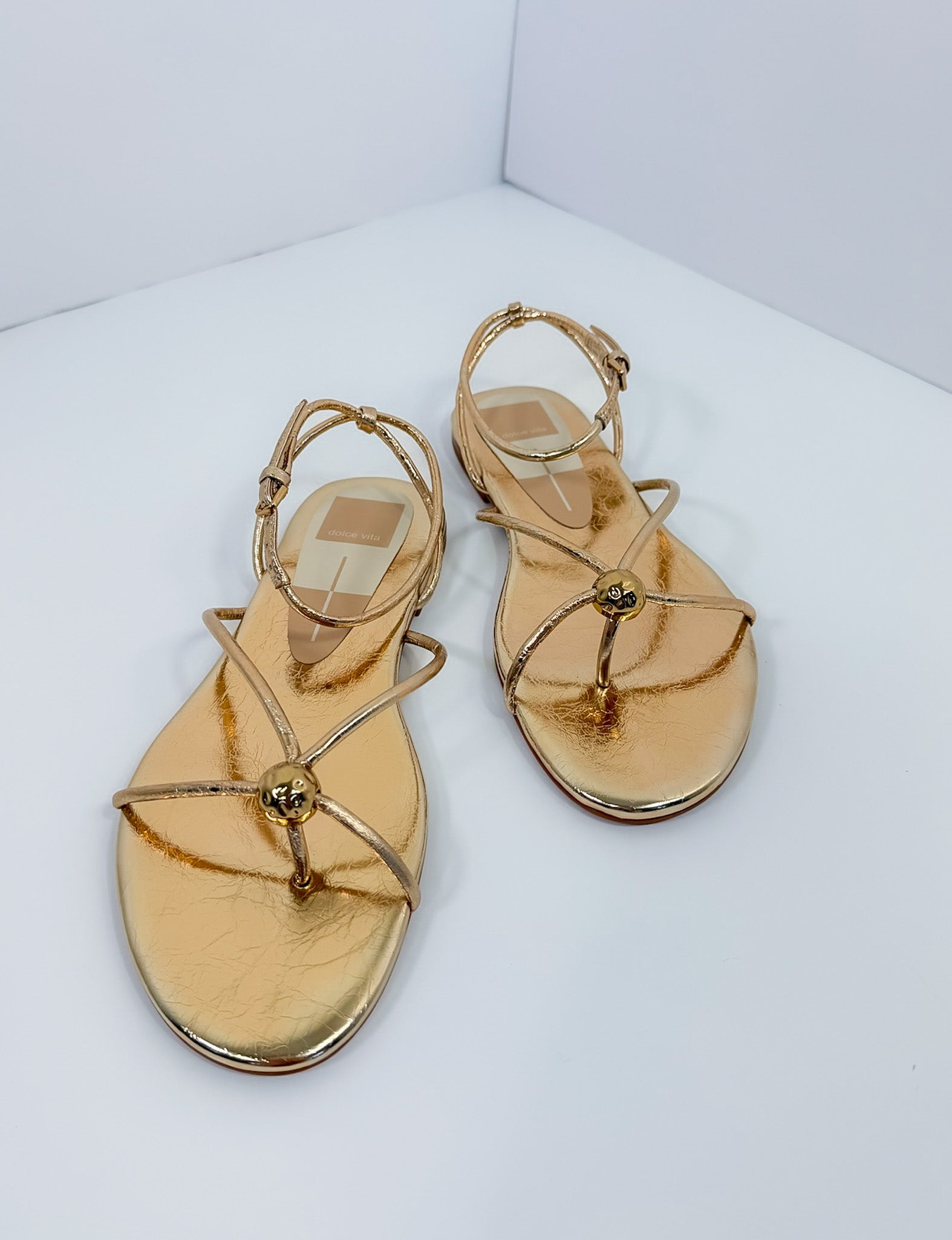 Kenley Gold Distressed Leather Sandals Dolce Vita