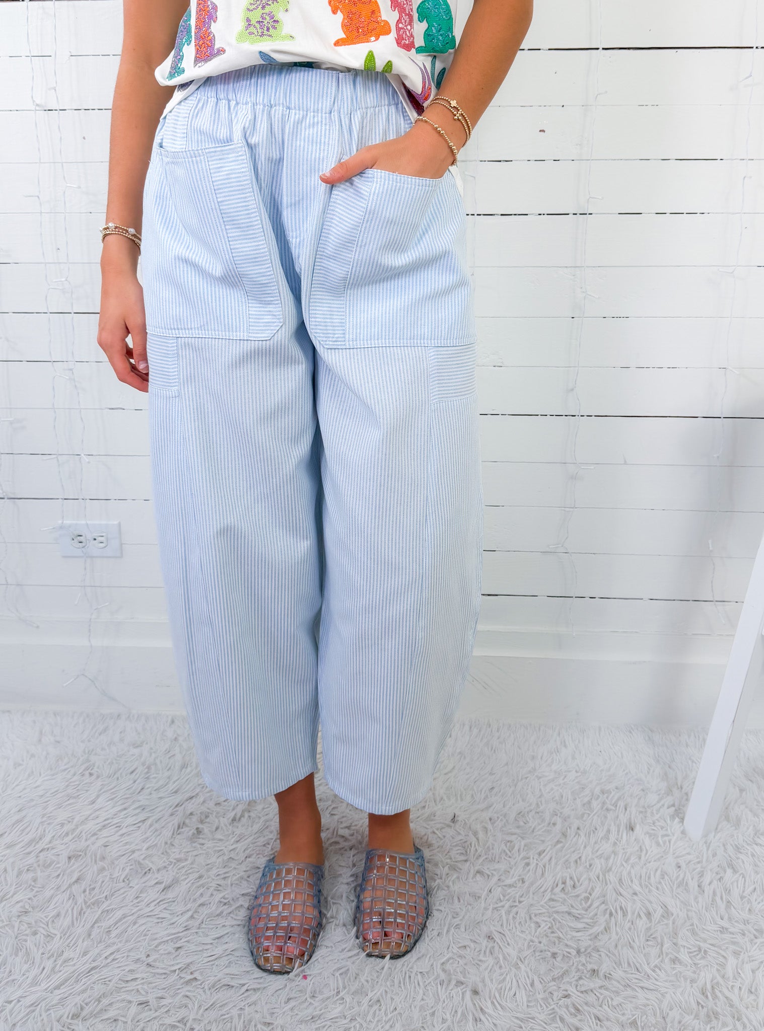 Kimball Pale Blue Oxford Striped Pocket Pants
