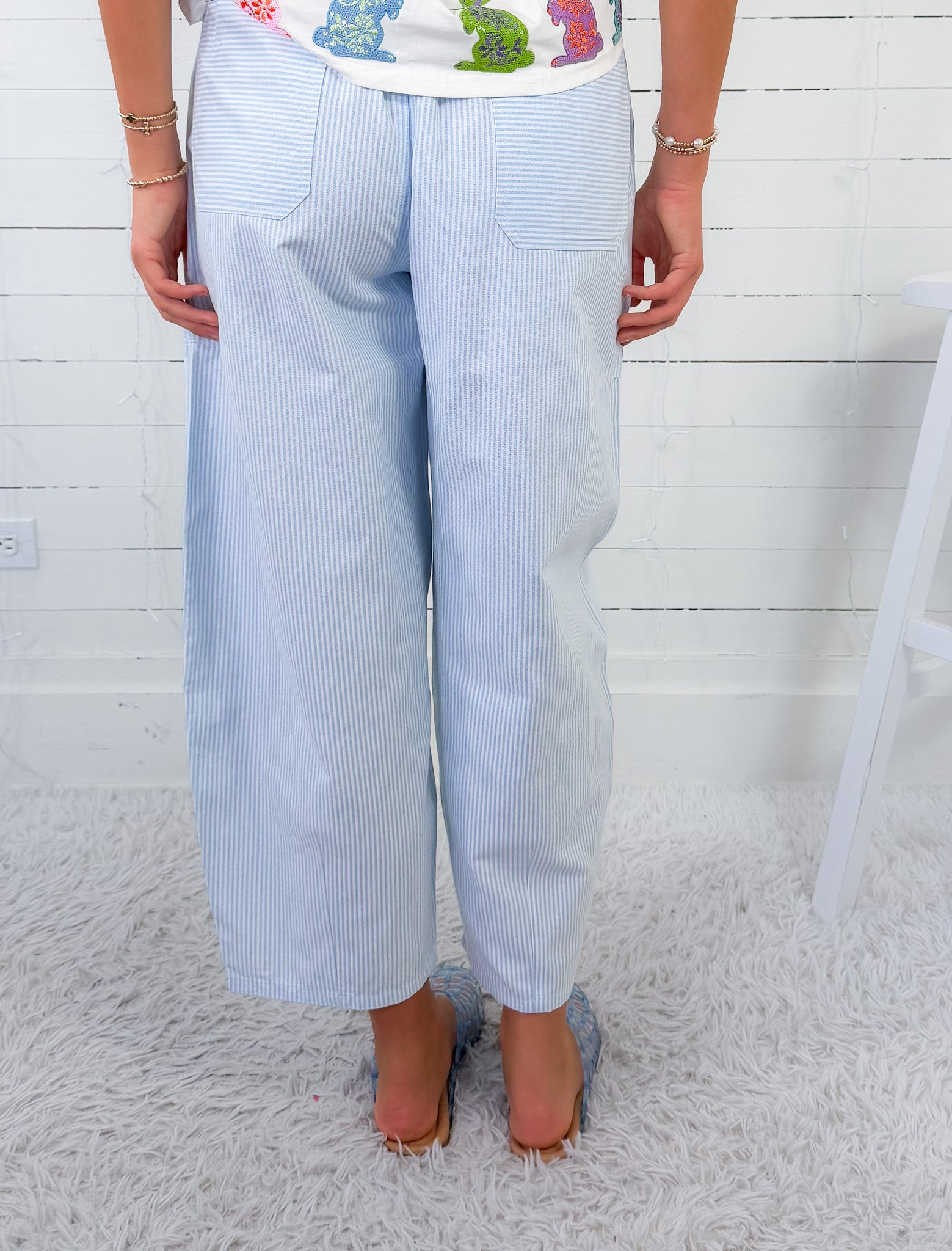Kimball Pale Blue Oxford Striped Pocket Pants