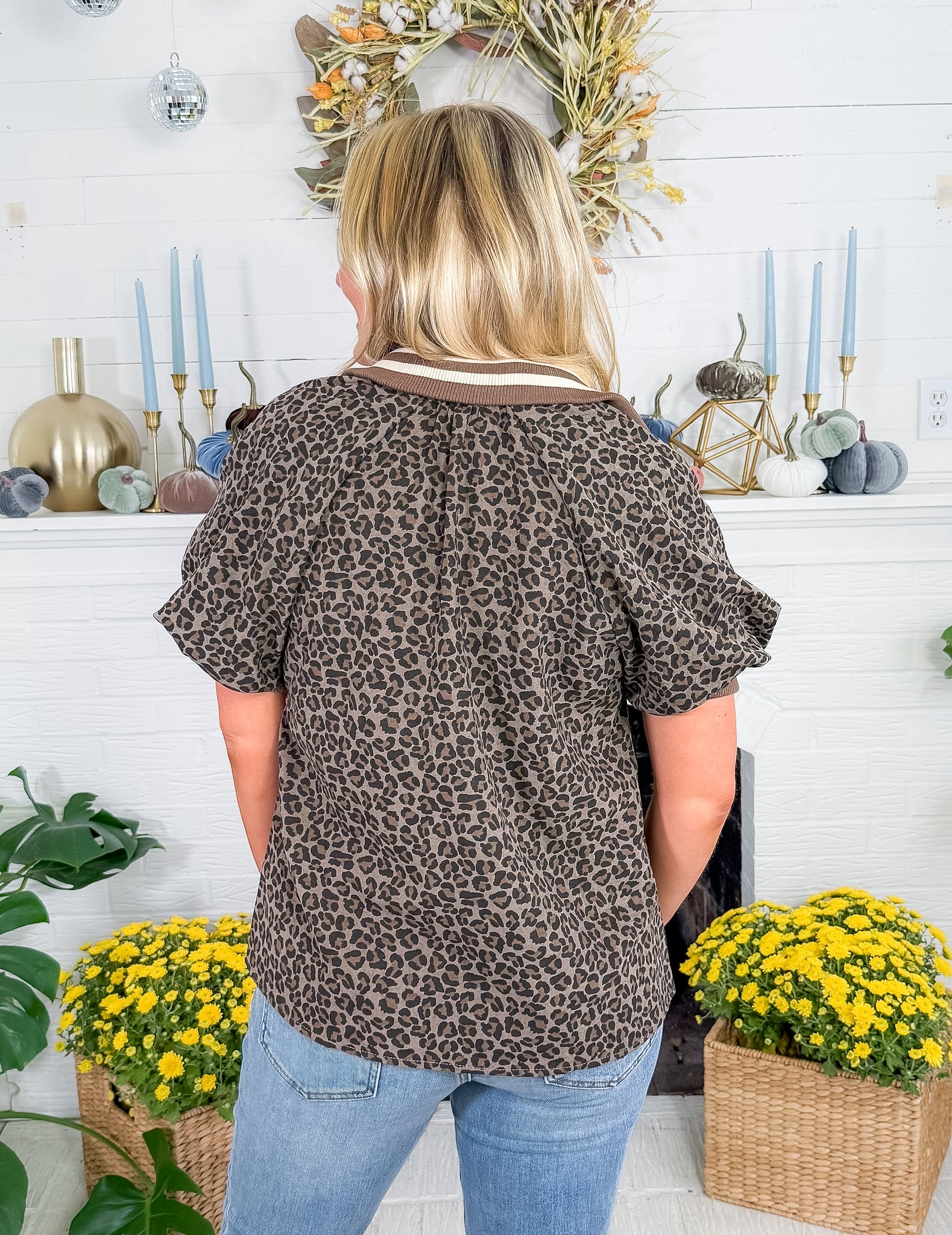 Kingston Mocha Cheetah Poppy Collar Top Entro