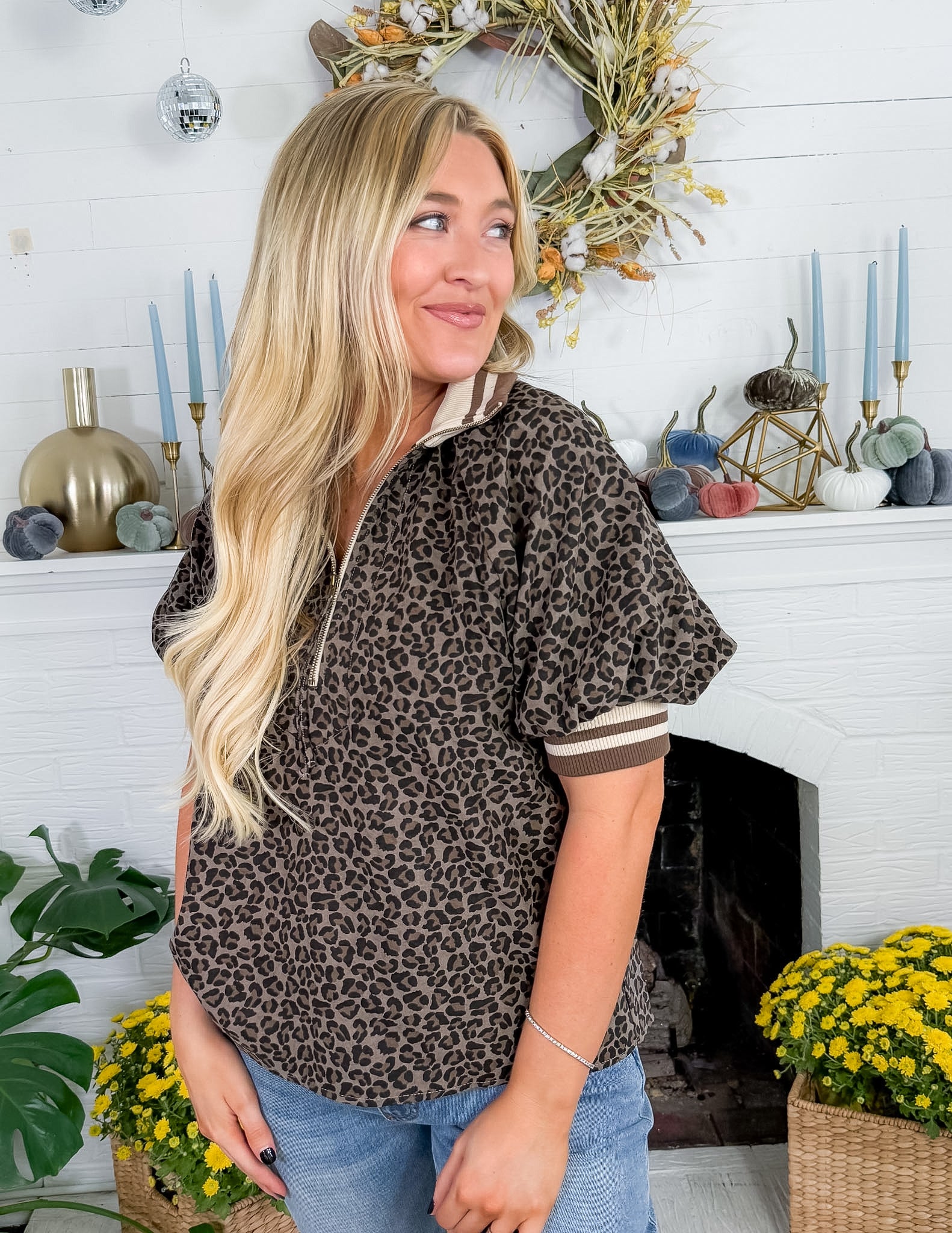 Kingston Mocha Cheetah Poppy Collar Top Entro