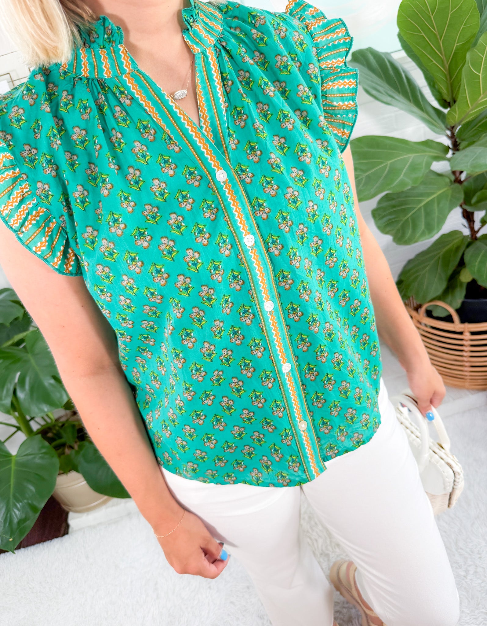 Kinsley Turquoise Flower Print Top THML