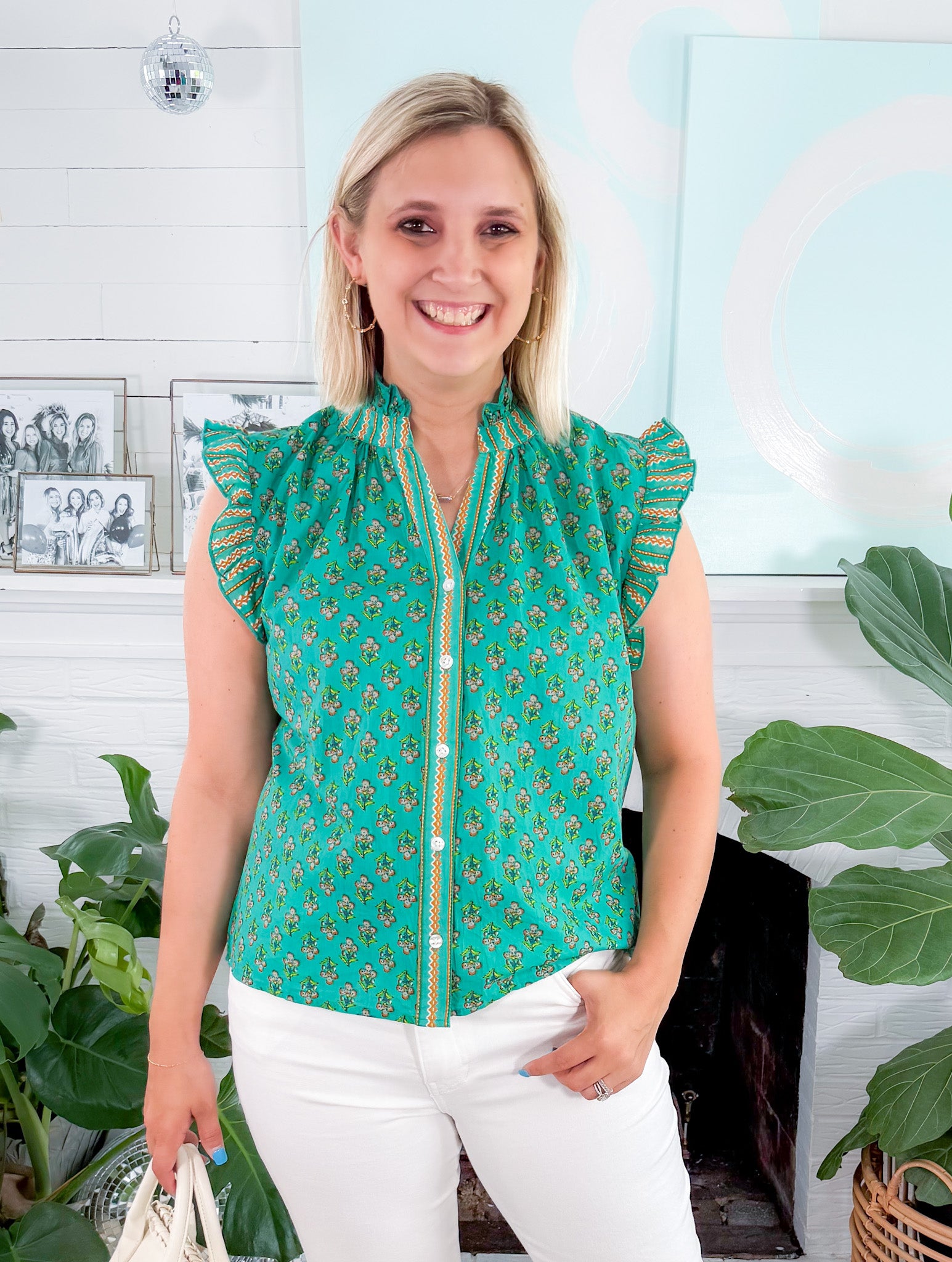 Kinsley Turquoise Flower Print Top THML