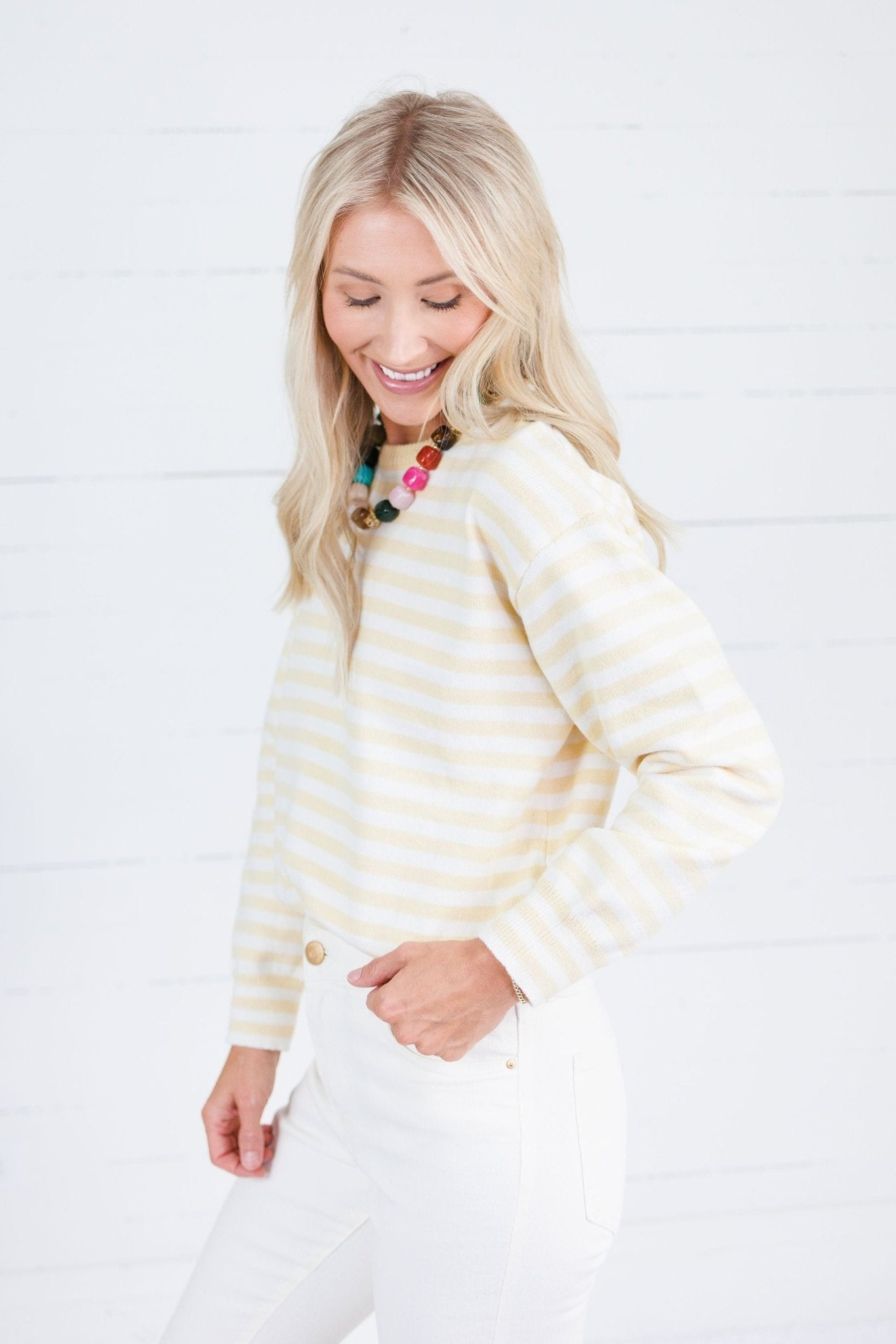 Kinsley Ivory + Yellow Stripe Sweater All Row
