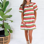 Knight Olive + Rust Striped Mini Dress Entro