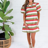 Knight Olive + Rust Striped Mini Dress Entro
