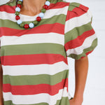 Knight Olive + Rust Striped Mini Dress Entro