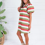Knight Olive + Rust Striped Mini Dress Entro
