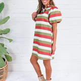 Knight Olive + Rust Striped Mini Dress Entro