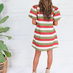 Knight Olive + Rust Striped Mini Dress Entro