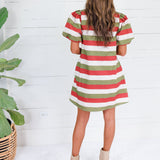 Knight Olive + Rust Striped Mini Dress Entro