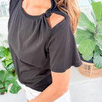 Knot  Cutout Neck Black Tee BOBI 