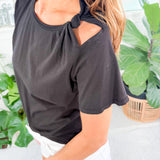 Knot  Cutout Neck Black Tee BOBI 