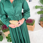 Kramer Hunter Green Button Midi Dress Jodifl