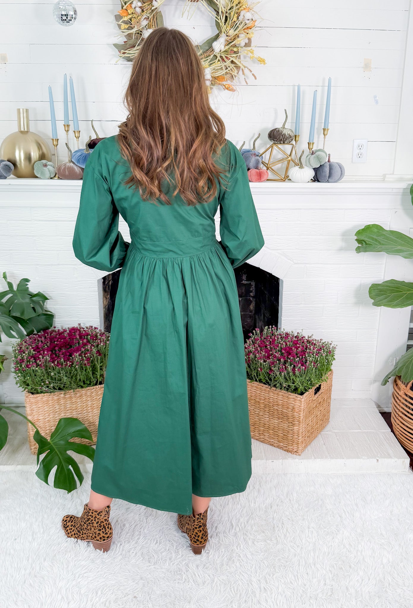 Kramer Hunter Green Button Midi Dress Jodifl