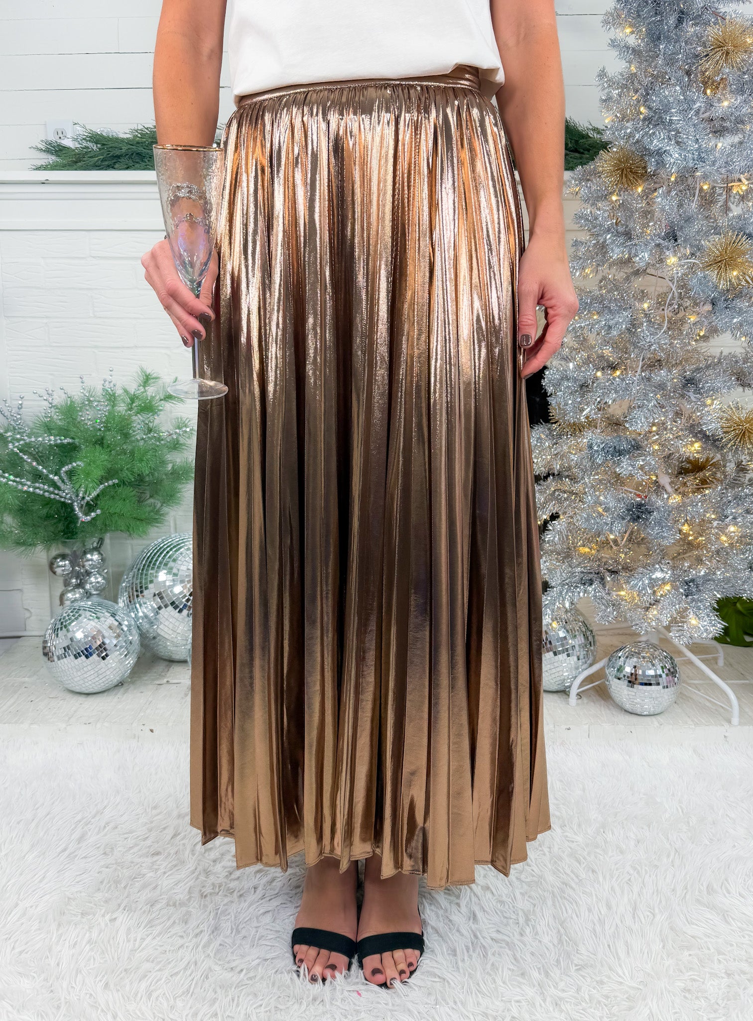 Krypton Bronze Pleated Maxi Skirt