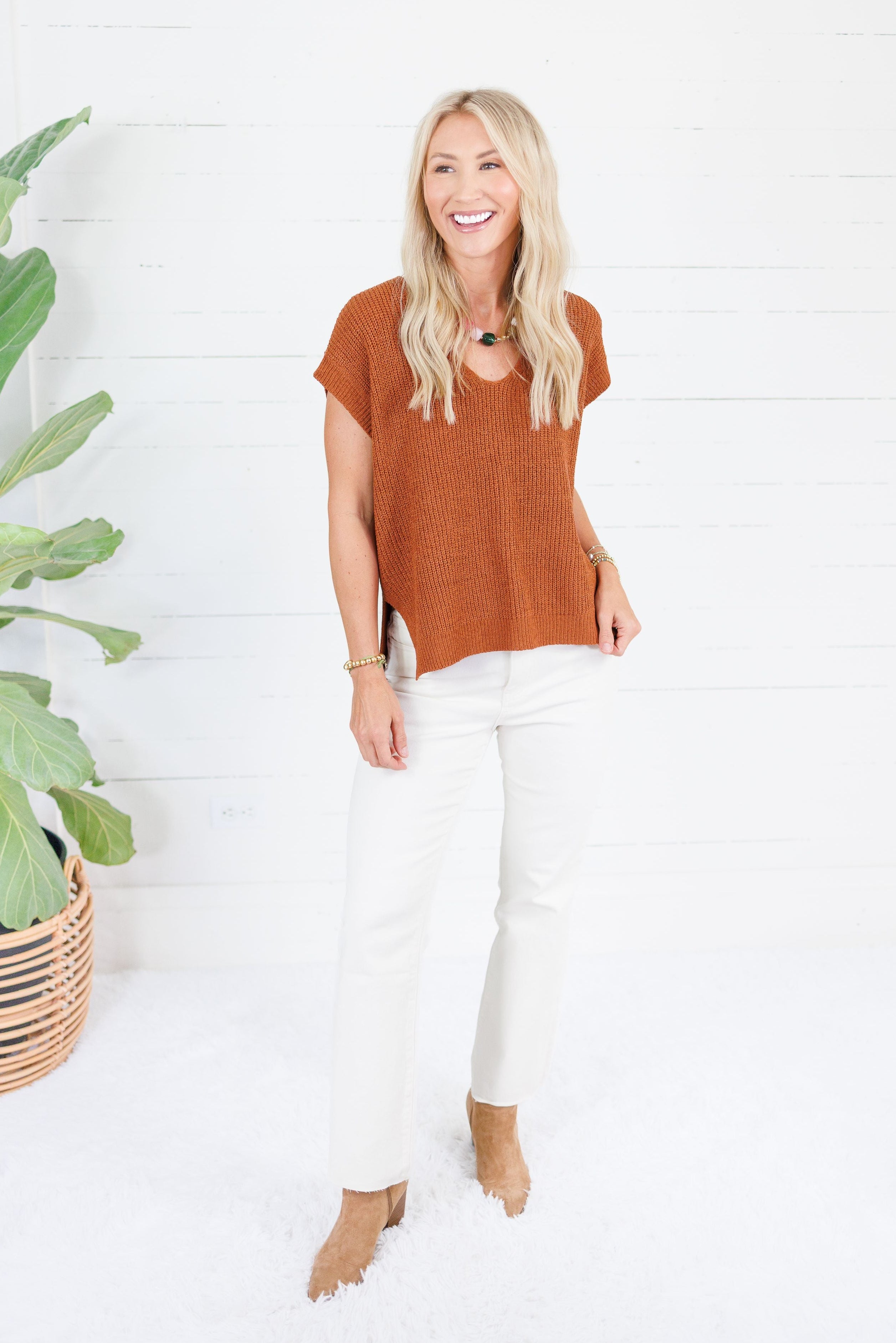 LaRussa Rust Cap Sleeve Sweater Be Cool