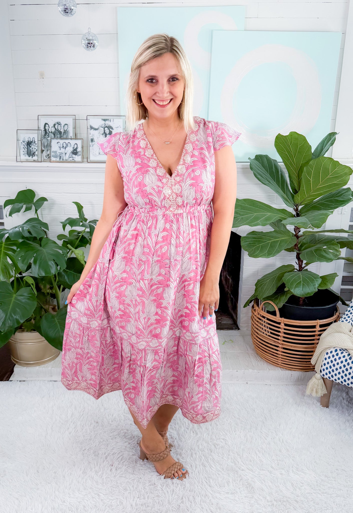 Lamu Pink Midi Dress Azure and Indigo