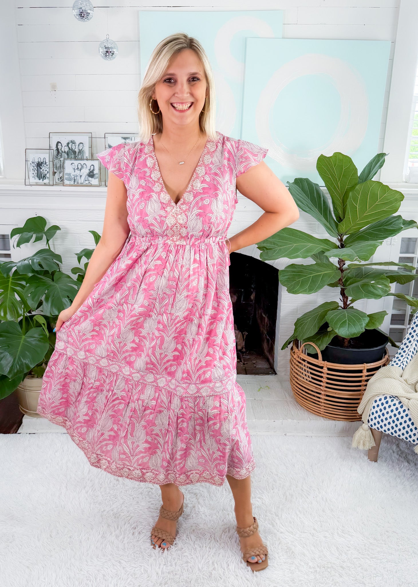 Lamu Pink Midi Dress Azure and Indigo