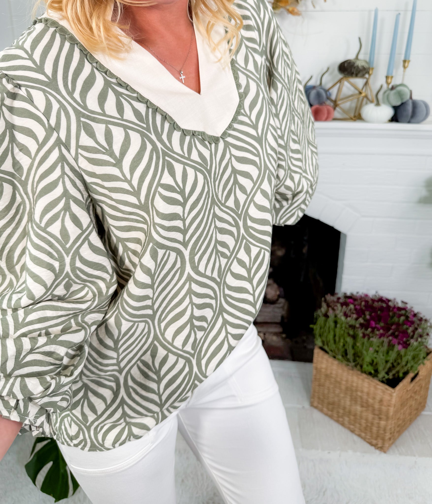 Lariat Sage Boho Leaf Top Jodifl