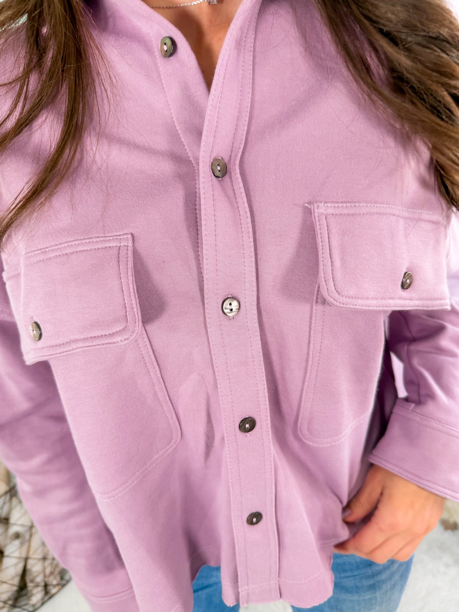 Larson Lavender French Terry Pocket Top Karlie