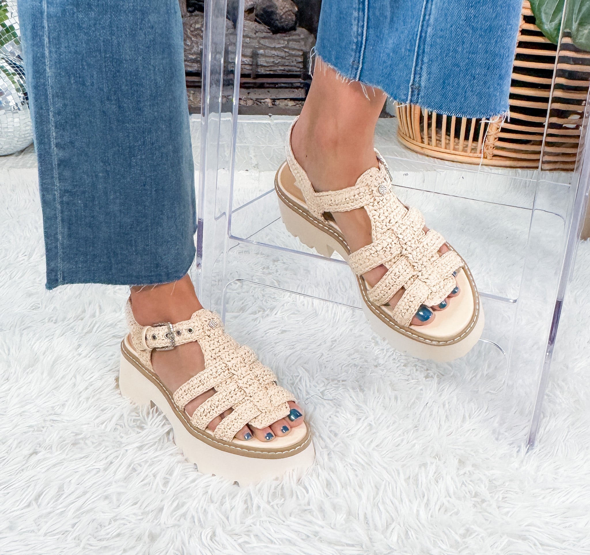 Latice Oatmeal Knit Chunky Heel Platform Sandal Dolce Vita