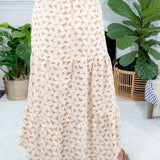 Latte' Flower Eyelet Side Slit Maxi Skirt