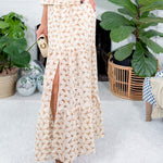 Latte' Flower Eyelet Side Slit Maxi Skirt