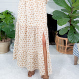 Latte' Flower Eyelet Side Slit Maxi Skirt