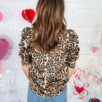 Laurence Leopard Puff Sleeve Satin Top