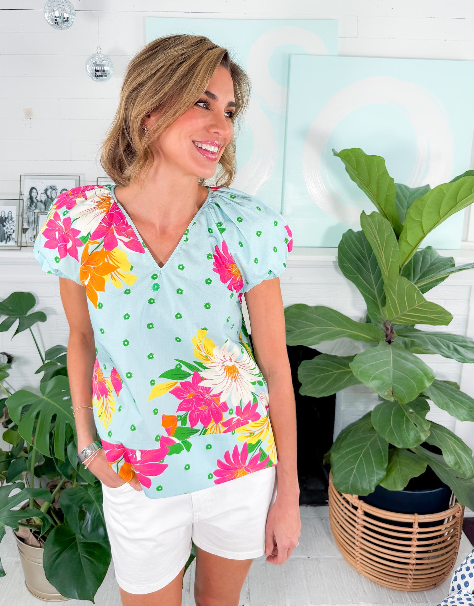 Lea Aqua Dotted Floral Top Maude Vivante