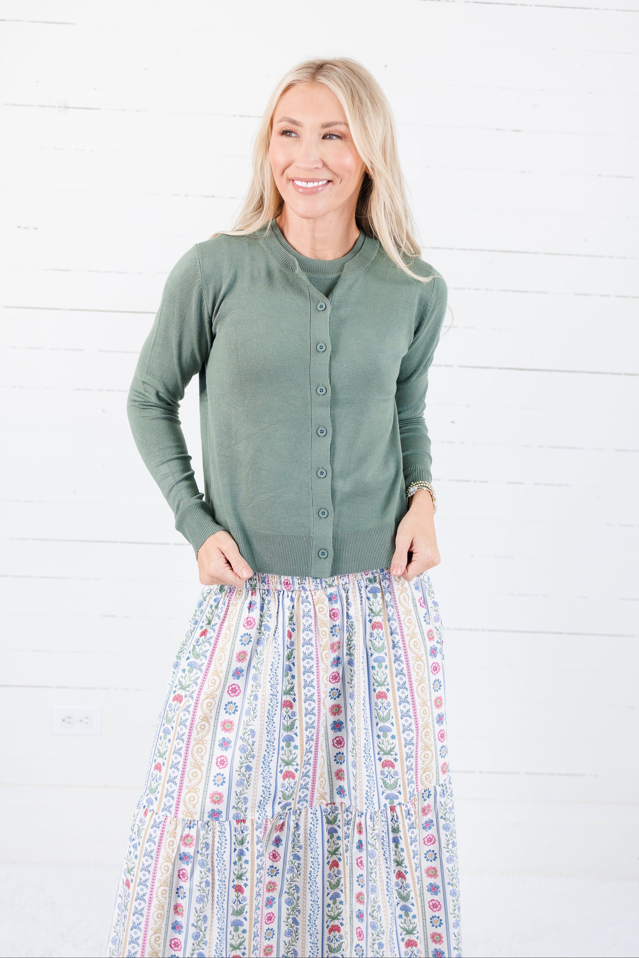 Leah Spruce Ultra Soft Crewneck Cardigan Be Cool