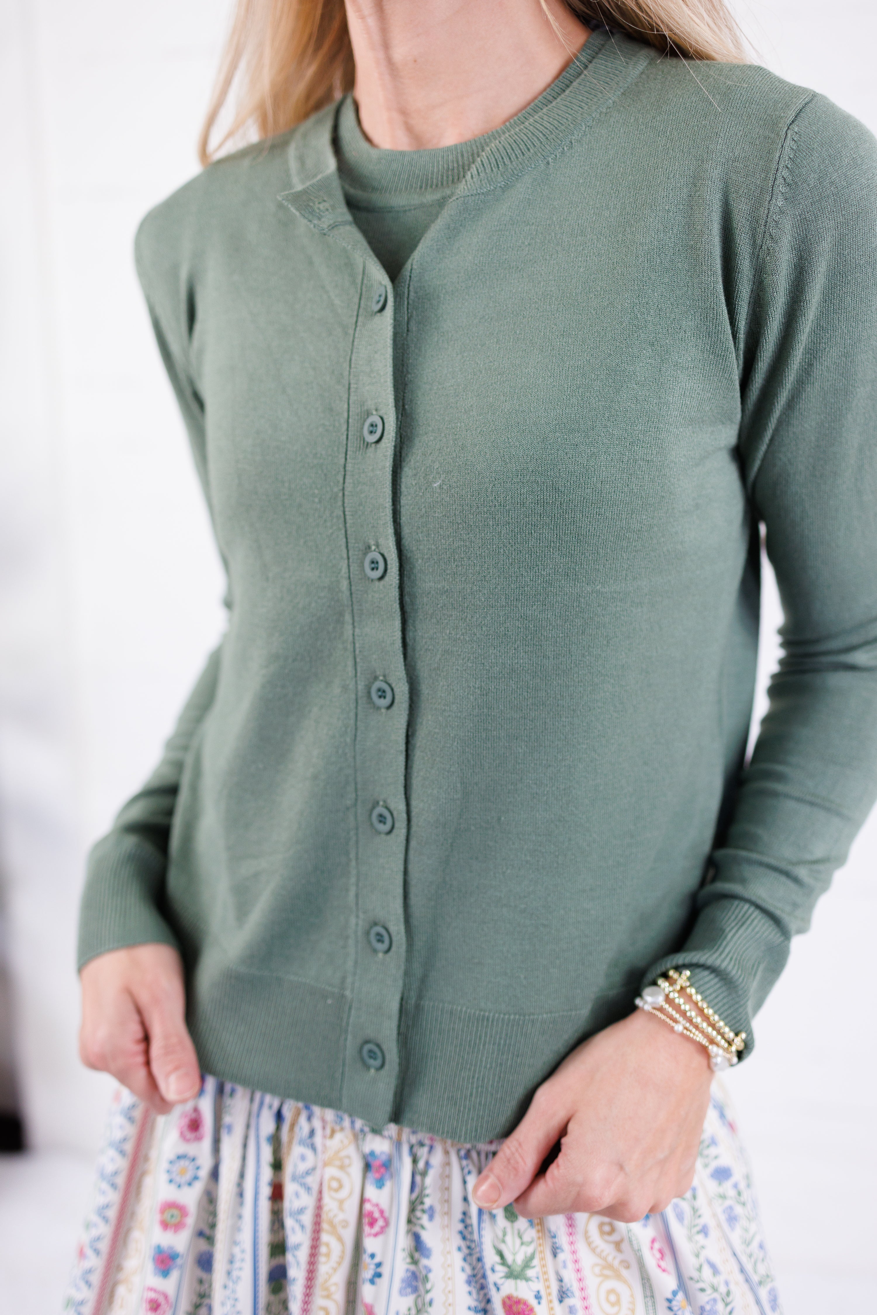 Leah Spruce Ultra Soft Crewneck Cardigan Be Cool