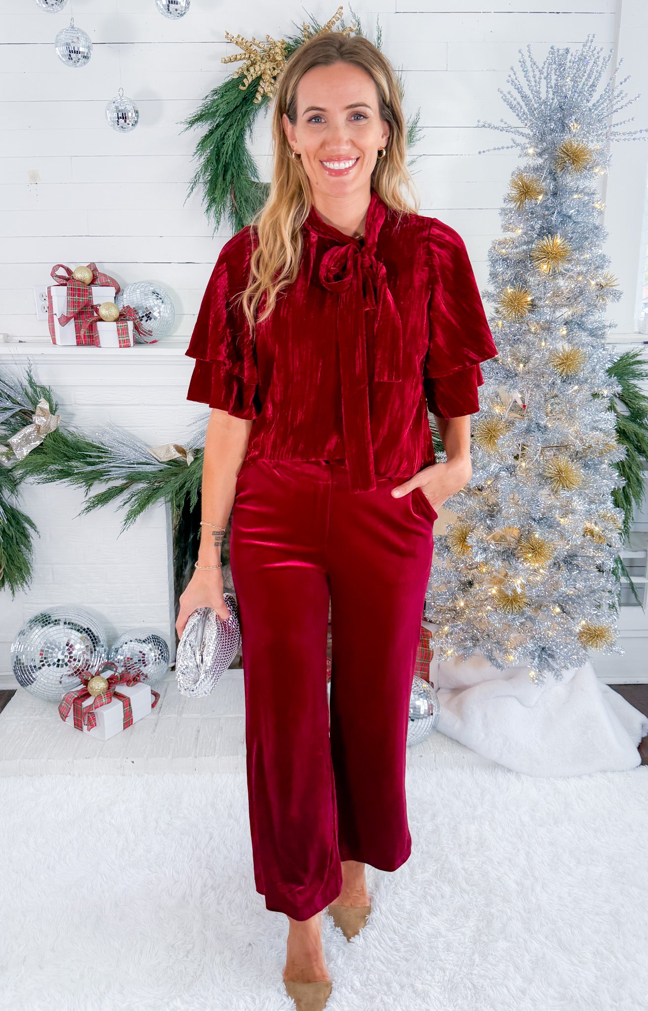 Leigh Deep Cherry Velvet Pants