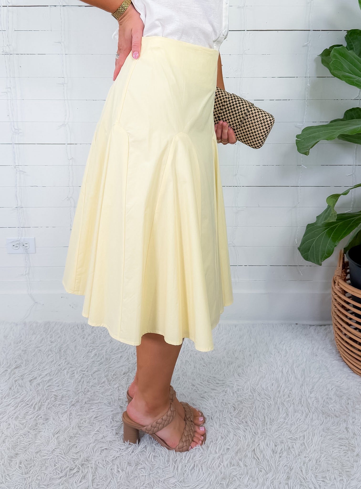 Lemon Godet Pleated Midi Skirt Le Lis 