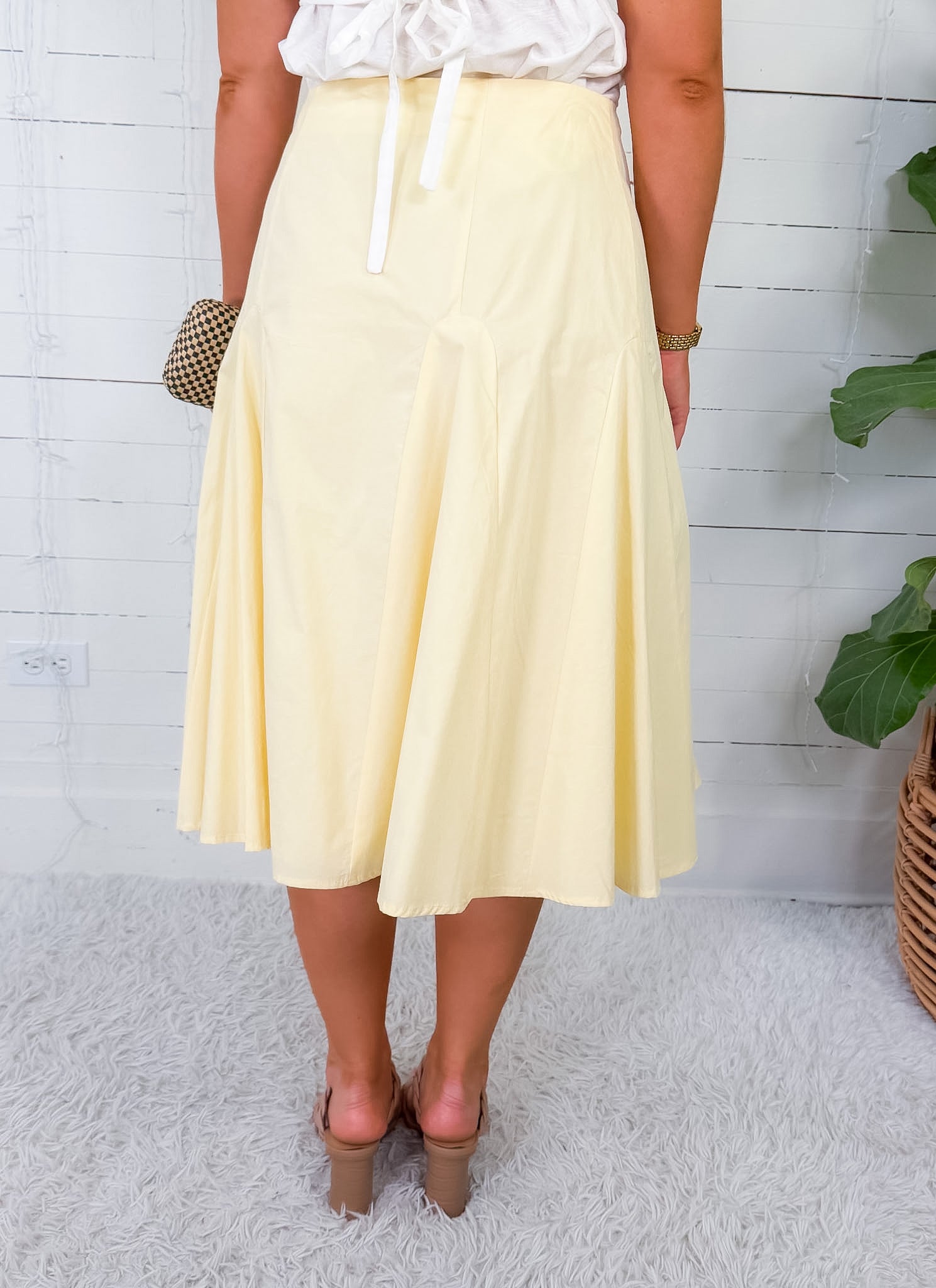 Lemon Godet Pleated Midi Skirt Le Lis 