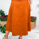 Lena Tree Bark Faux Suede A-Line Maxi Skirt Velvet Heart
