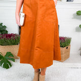 Lena Tree Bark Faux Suede A-Line Maxi Skirt Velvet Heart
