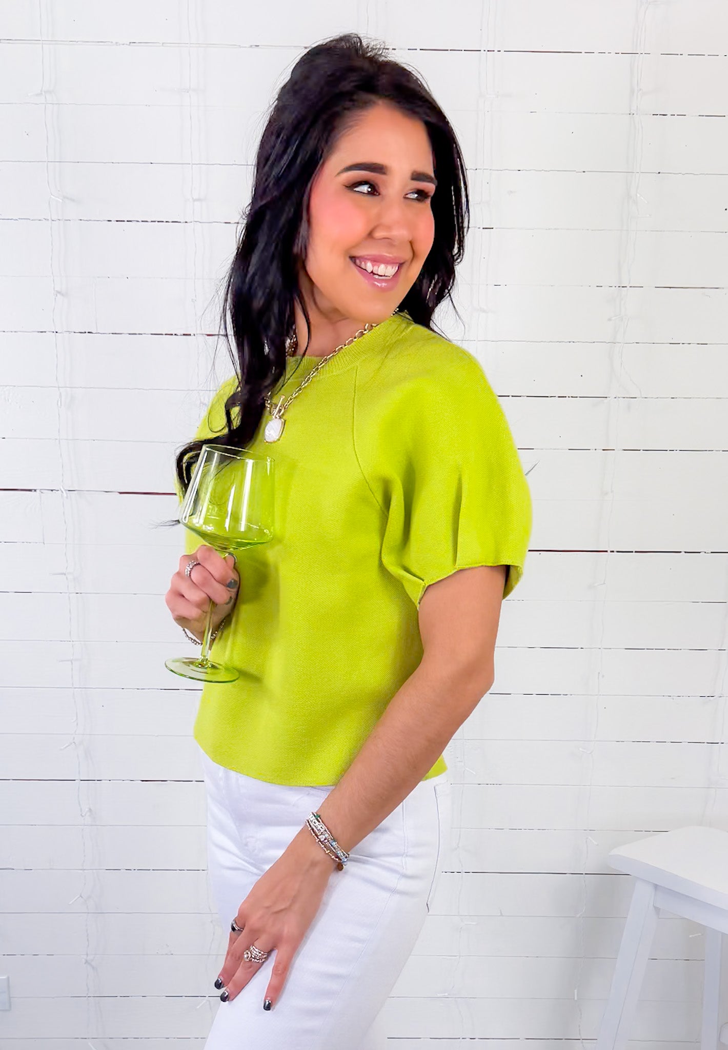 Lenora Lime Puff Sleeve Sweater GLAM