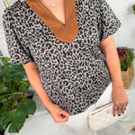 Leonard Knit Leopard + Suede Trim Top THML 