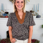 Leonard Knit Leopard + Suede Trim Top THML 