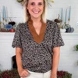 Leonard Knit Leopard + Suede Trim Top THML 