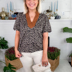 Leonard Knit Leopard + Suede Trim Top THML 