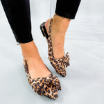 Leopard Bow  Pointed Toe Slingback Flats